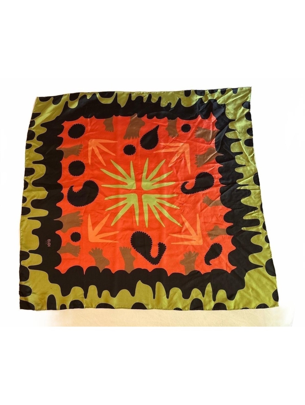 ELOI Paige Russell Silk Bandana Scarf Marfa El Cosmico Abstract Art Neck Wrap